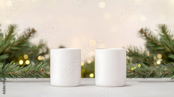 Fototapeta A modern minimalist set of two white stoneware small serving bowls, showcasing sleek design and functionality for contemporary dining and tableware aesthetics.
