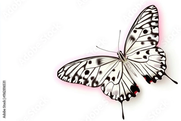 Fototapeta A single black and white butterfly sitting on a white background