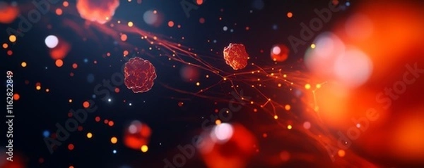 Fototapeta Abstract representation of microscopic particles in vibrant colors, showcasing the beauty of cellular structures and interactions.