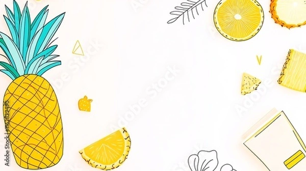 Fototapeta Vibrant Pineapple Summer Illustration: Flat Lay Design with Tropical Fruits. AI Generated