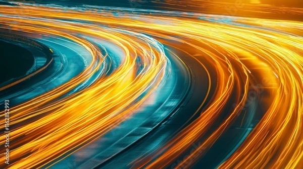 Obraz Flowing traffic lights on the highway at night