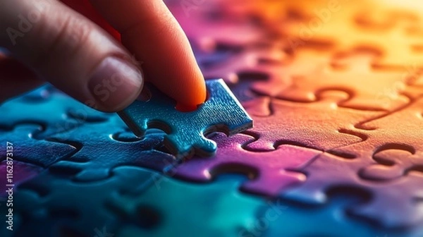 Fototapeta someone is placing a piece of a puzzle piece on a colorful background