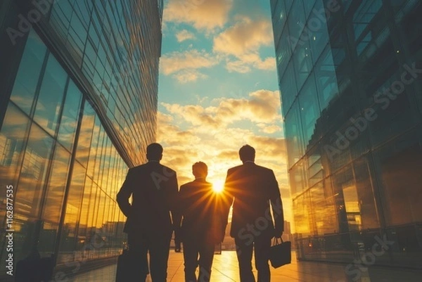 Obraz Travel for business, team at airport and men, catch flight for work trip with conference or training seminar with accountant. Walk, talk and diversity, Generative AI