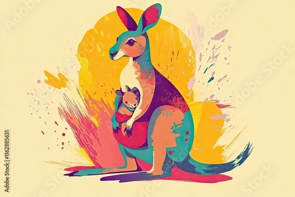 Obraz Mother Kangaroo Protecting Her Joey In Abstract Art