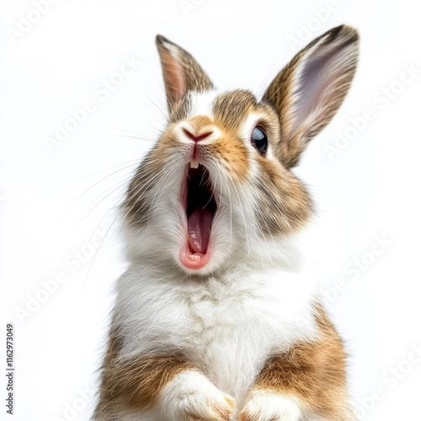 Obraz Funny shocked rabbit with open mouth on isolated white background. Big discounts, surprise, news, raffle concept. Generated AI