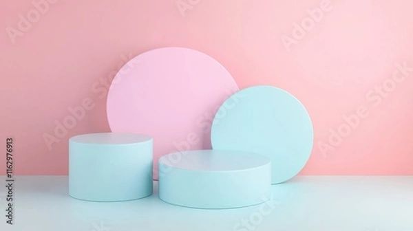 Fototapeta Colorful geometric shapes on soft background.