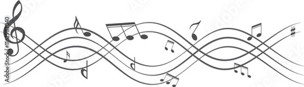 Obraz Music notes wave, Curve musical signs, sound wave line symbol, acoustic composition, Musical note, music sound, musical waves