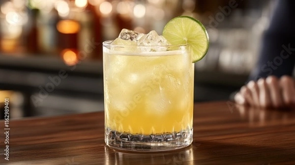 Obraz Refreshing Yellow Cocktail at a Bar