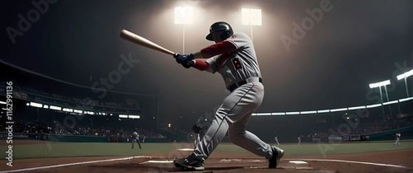 Obraz A dynamic shot of a baseball player swinging for a home run capturing the intensity and excitement of the game