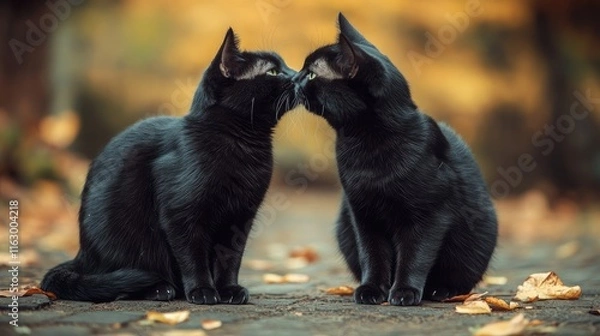 Fototapeta Black Cats Sharing a Moment of Affection in a Serene Autumn Setting
