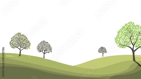 Obraz Spring, summer simple abstract landscape, pastel colors wallpaper, with trees and sakura blossom, background vector illustration