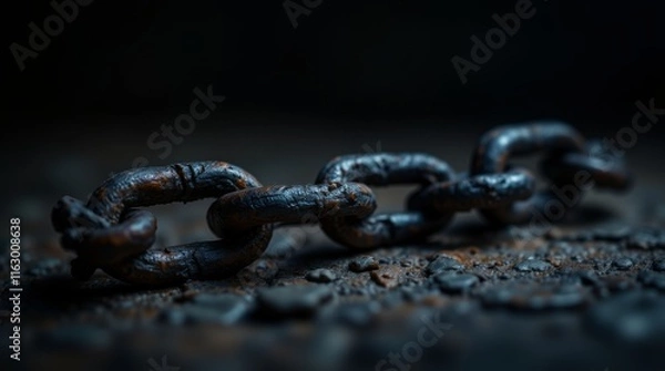 Fototapeta broken chain link lying on a textured surface