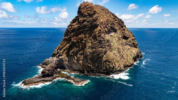 Obraz vue aérienne du célèbre rocher du motu de Hane sur l'ile de UA HUKA dans l'archipel des marquises en polynésie française 