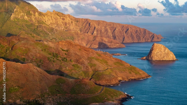 Obraz Magnifique vue aérienne de l'ile de UA HUKA dans l'archipel des marquises en polynésie francaise dans l'archipel des marquises 