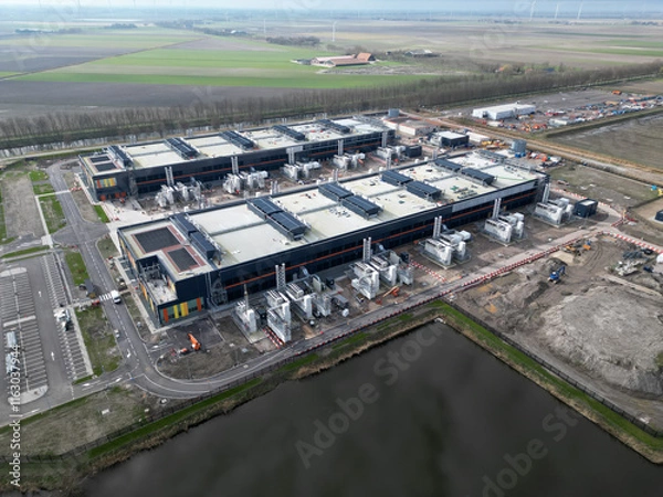 Fototapeta Aerial view of a large datacenter in Noord Holland, The Netherlands