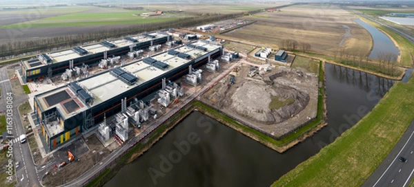 Fototapeta Aerial view of a large datacenter in Noord Holland, The Netherlands