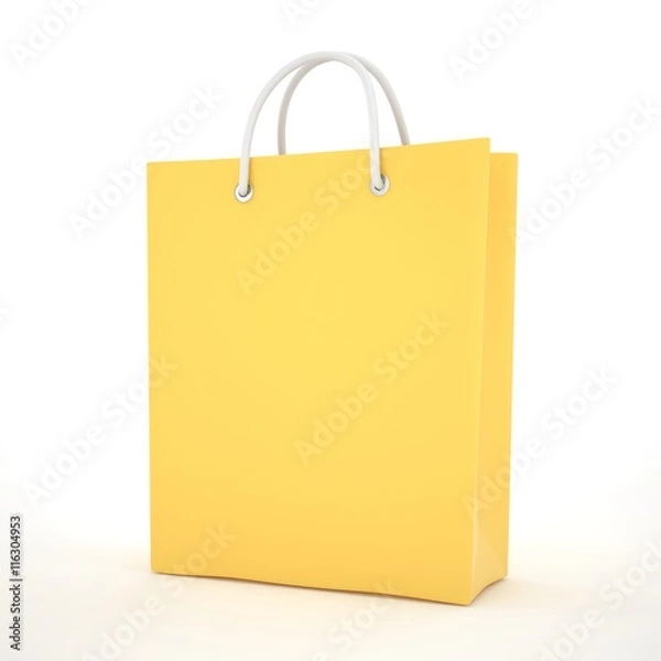 Fototapeta Paper Shopping Bag isolated on white background. 3d rendering.