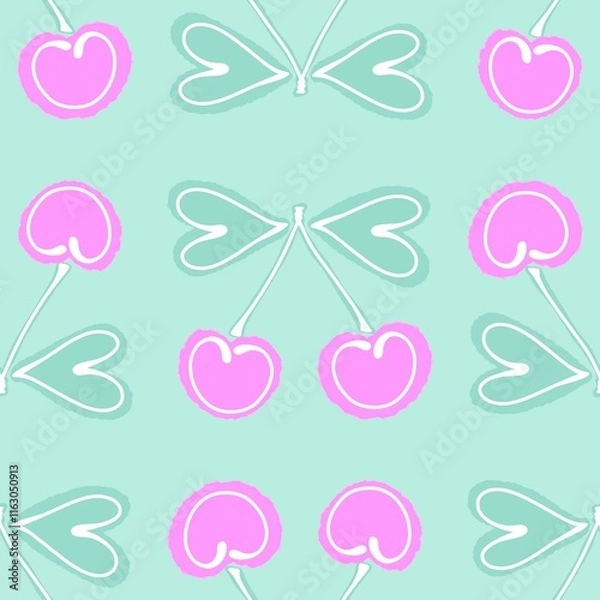 Fototapeta Valentine hearts seamless 14 February love cherry pattern for wrapping paper