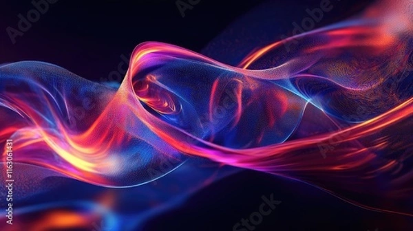 Obraz A futuristic abstract design concept displayed as a hologram, blending fluid shapes and neon accents with precision