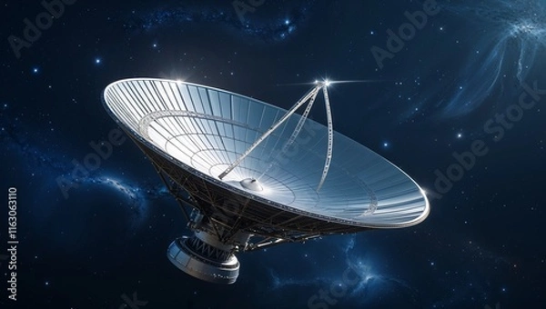 Fototapeta A Massive Silver Satellite Dish Adorned with Nature, Showcasing the Intersection of Technology and the Environment