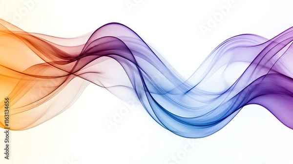 Fototapeta Smooth waves in vibrant orange, purple, and blue create glowing, translucent effect, evoking sense of calm and fluidity in this abstract design