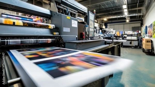 Fototapeta High-Tech Printing Press in Modern Facility Producing Colorful Prints at Large-Scale Production Environment Concept