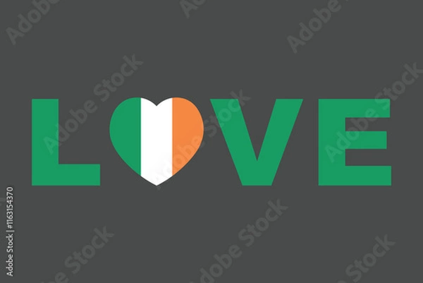 Fototapeta Love Word with Ireland heart shape, Ireland flag vector graphic, Ireland country flag is a symbol of freedom, National Ireland flag, vector illustration

