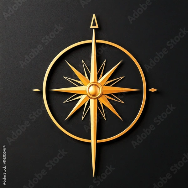 Fototapeta Business direction and target, Polished gold compass design on dark background, symbolizing direction and guidance