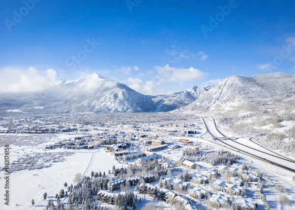 Fototapeta A view of snowy Frisco, Colorado in the Rocky Mountains 