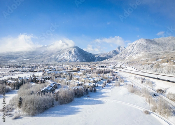 Fototapeta A view of snowy Frisco, Colorado in the Rocky Mountains 