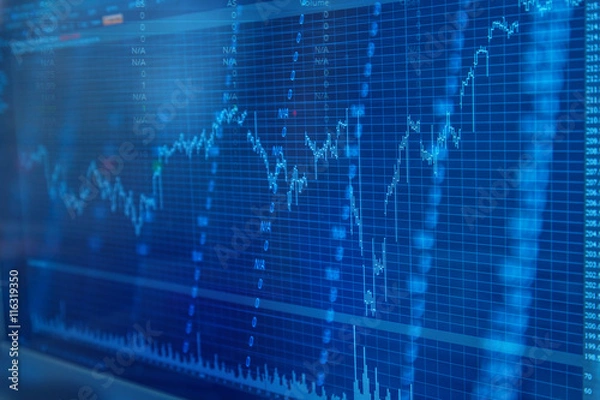 Fototapeta Candle stick graph chart of stock market investment trading