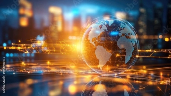 Fototapeta Metaverse digital world planet cyber Earth. Concept general virtual money, Abstract business crypto technology