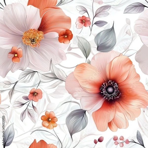 Fototapeta Abstract flower blooming design, pattern with floral seamless, flower and plants in watercolor style