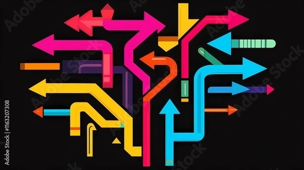 Obraz Simple and elegant illustration of colorful arrows moving in different directions, representing the flow of ideas