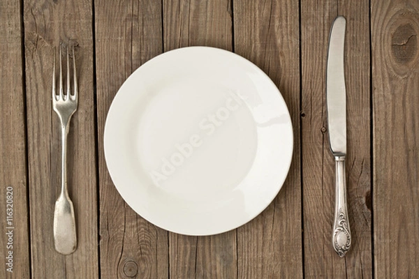 Obraz plate old spoon and knife