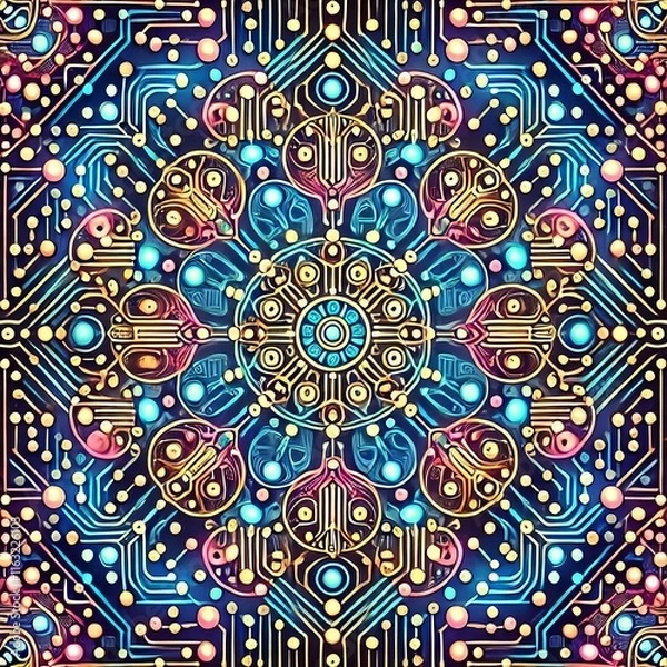 Fototapeta Circuit Kaleidoscope Patterns mimicking electronic circuits with
