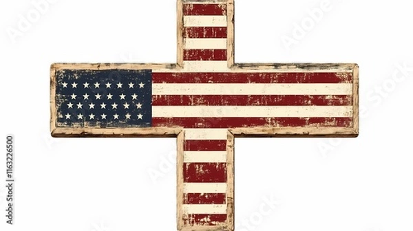 Obraz Vintage cross with American flag design clipart on a white background, creating a patriotic and nostalgic look