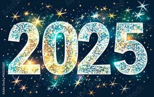 Fototapeta 2025 Happy New year, festive luxury voluminous sparkling