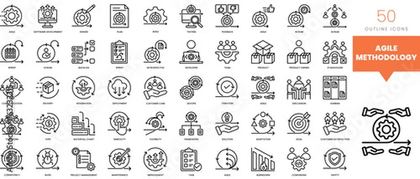 Fototapeta Set of minimalist linear agile methodology icons. Vector illustration