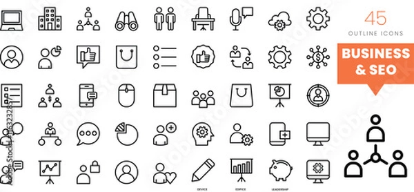 Fototapeta Set of minimalist linear business and seo icons. Vector illustration