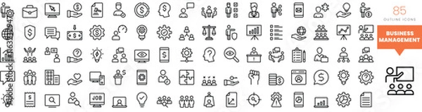 Fototapeta Set of minimalist linear business management icons. Vector illustration