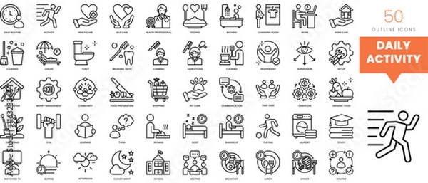 Fototapeta Set of minimalist linear daily activity icons. Vector illustration