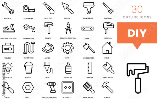 Fototapeta Set of minimalist linear diy icons. Vector illustration