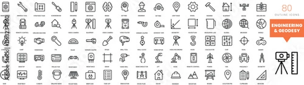 Fototapeta Set of minimalist linear engineering and geodesy icons. Vector illustration