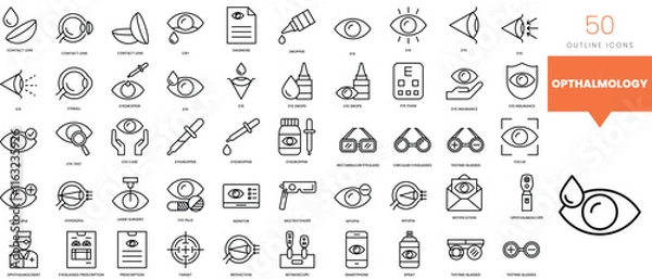 Fototapeta Set of minimalist linear opthalmology icons. Vector illustration