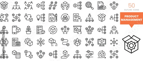 Fototapeta Set of minimalist linear product management icons. Vector illustration
