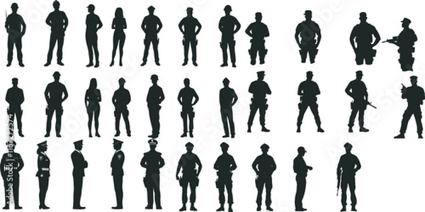 Fototapeta Silhouette of Police, soldier or professional security officer in action, stylish strength and toughness. Perfect for security banners, crime prevention campaigns and security designs