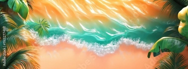 Fototapeta Minimalist 3D render ideal for advertising beach-related products.