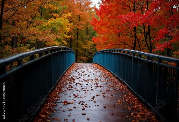 Fototapeta A bridge with a blue bridge in the background