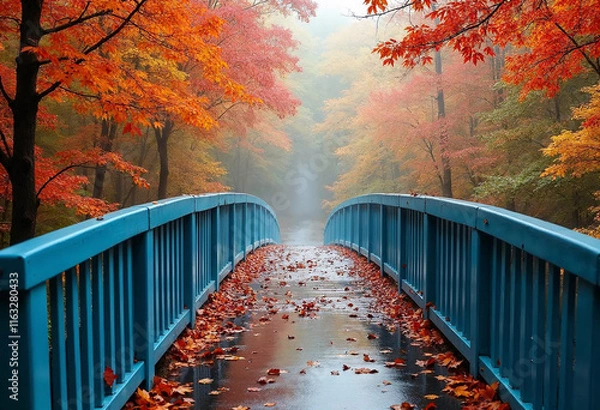 Fototapeta A bridge with a blue bridge in the background